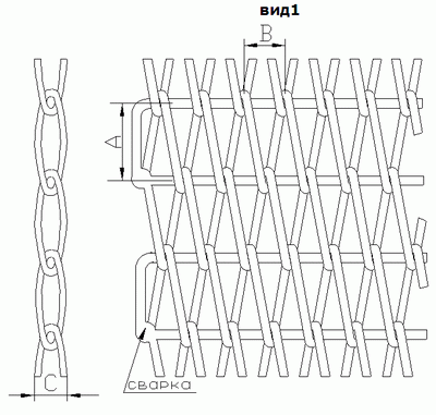 Транспортерная сетка плетеная одинарная (Тип-8 )Вид 1. Ячейка 5*5 мм. Ду пров 1.0 мм